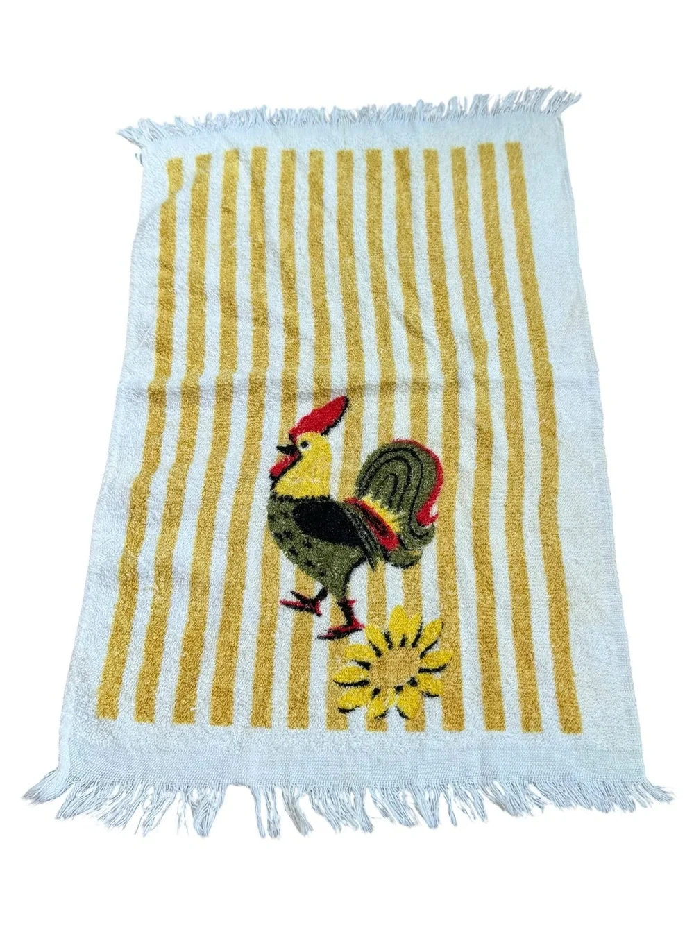 1970’s Terry Cloth Half Apron Rooster And Kitchen Towel Retro MCM Terrycloth